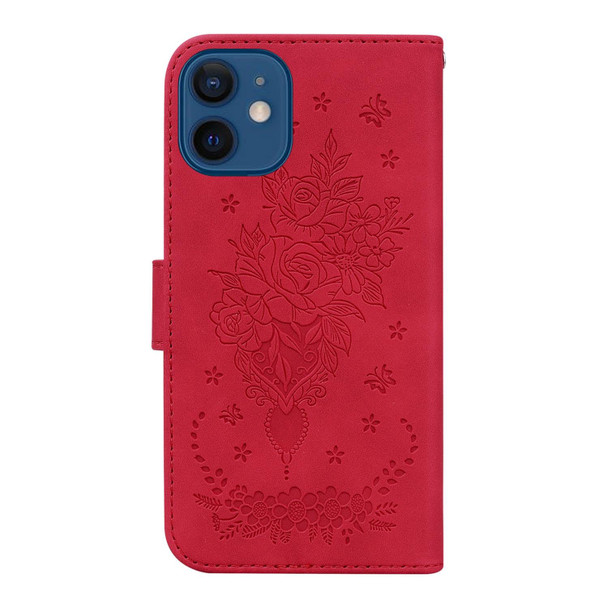 Butterfly Rose Embossed Leatherette Phone Case - iPhone 12 / 12 Pro(Red)