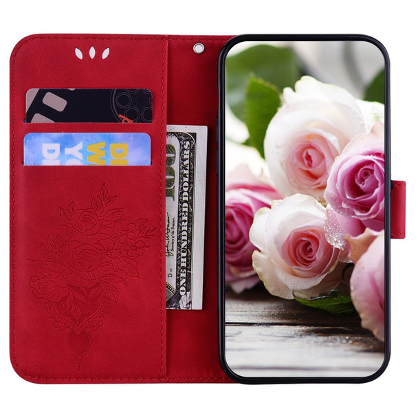 Butterfly Rose Embossed Leatherette Phone Case - iPhone SE 2022 / SE 2020 / 8 / 7(Red)