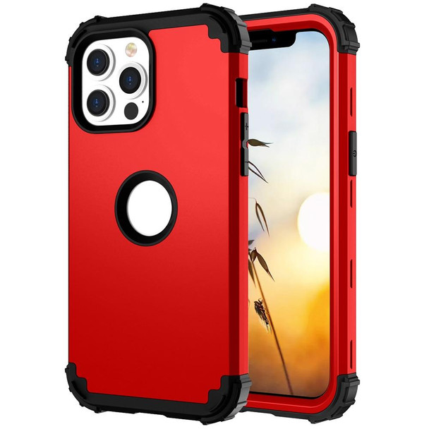 3 in 1 Shockproof PC + Silicone Protective Case - iPhone 13 Pro Max(Red + Black)