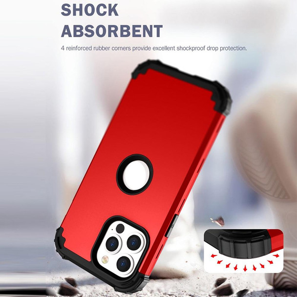 3 in 1 Shockproof PC + Silicone Protective Case - iPhone 13 Pro Max(Red + Black)