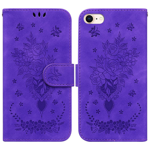 Butterfly Rose Embossed Leatherette Phone Case - iPhone SE 2022 / SE 2020 / 8 / 7(Purple)