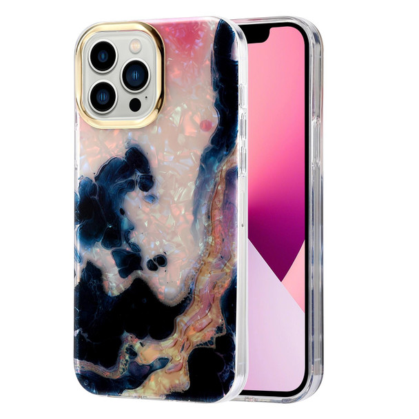 Electroplating Shell Texture Marble Phone Case - iPhone 12 / 12 Pro(White Black B4)