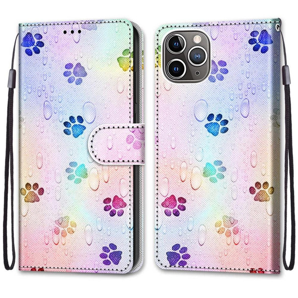 Coloured Drawing Cross Texture Horizontal Flip PU Leatherette Case with Holder & Card Slots & Wallet & Lanyard - iPhone 12 Pro Max(Footprint Water Drops)