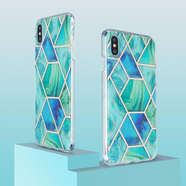 3D Electroplating Marble Pattern TPU Protective Case - iPhone XS Max(Green Blue)