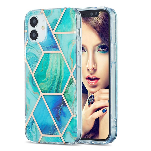 3D Electroplating Marble Pattern TPU Protective Case - iPhone 12 mini(Green Blue)