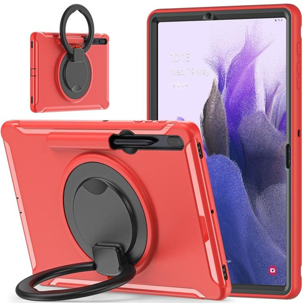 Samsung Galaxy Tab S8+ / Tab S8 Plus / Tab S7 FE / Tab S7+/S7 FE 12.4 inch T970 Shockproof TPU + PC Protective Case with 360 Degree Rotation Foldable Handle Grip Holder & Pen Slot(Red)