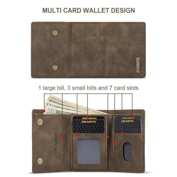 DG.MING M1 Series 3-Fold Multi Card Wallet + Magnetic Back Cover Shockproof Case with Holder Function - iPhone XS(Coffee)