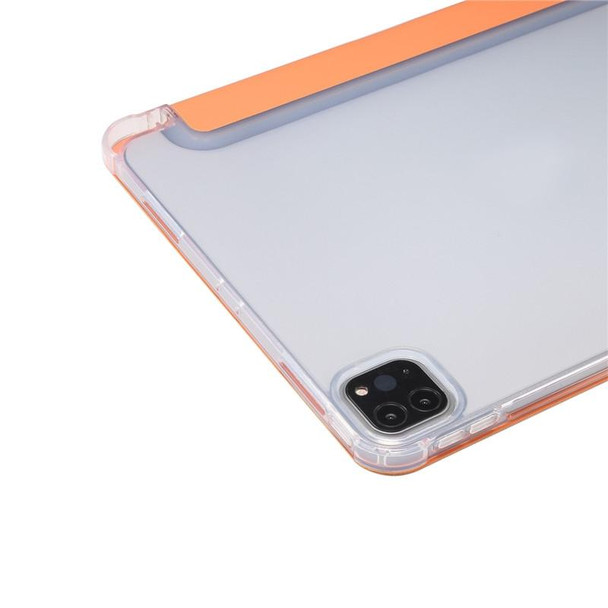 Three-folding Electric Pressed Skin Texture Horizontal Flip Shockproof Transparent TPU + PU Leather Tablet Case with Holder & Pen Slot & Sleep / Wake-up Function - iPad Pro 11 (2021)(Orange)