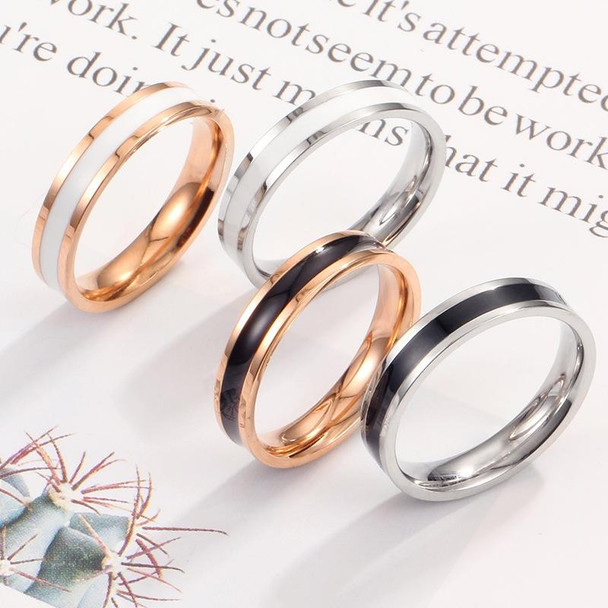 4 PCS Simple Black White Epoxy Couple Ring Women Titanium Steel Ring Jewelry, Size: US Size 8(Black Glue Rose Gold)