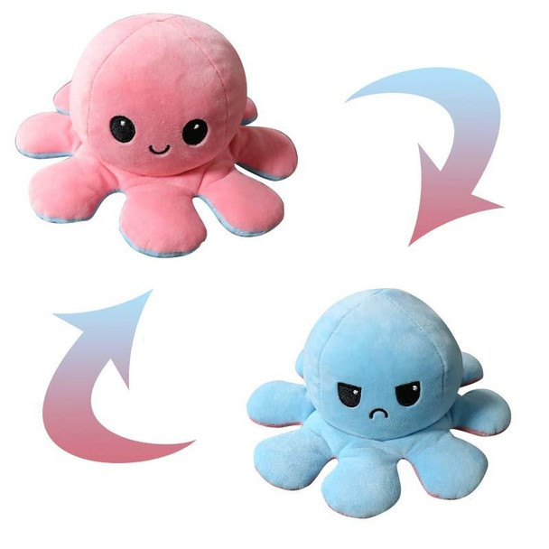 2 PCS Flipped Octopus Doll Double-Sided Flipping Doll Plush Toy( Light Pink + Light Blue)