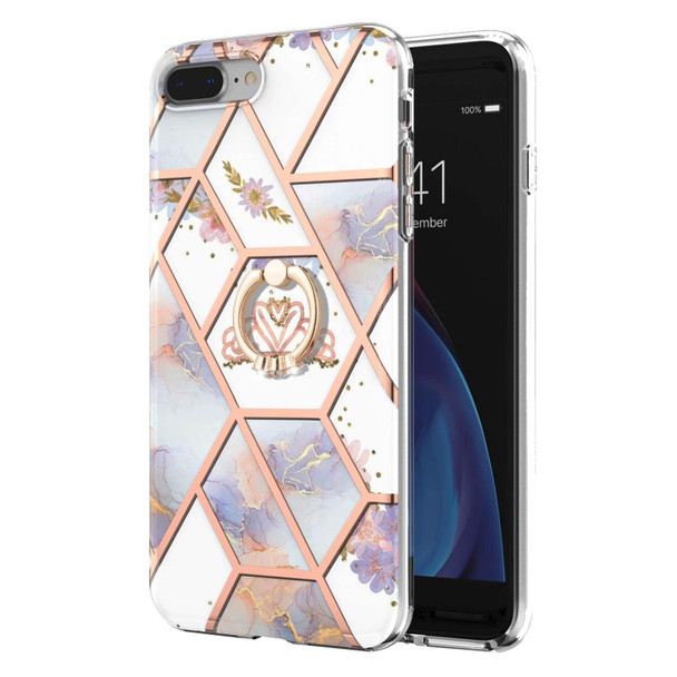 Electroplating Splicing Marble Flower Pattern TPU Shockproof Case with Rhinestone Ring Holder - iPhone 7 Plus / 8 Plus(Imperial Crown)