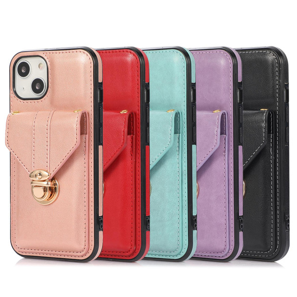 Fashion Buckle Protective Case with Holder & Card Slot & Wallet & Lanyard - iPhone 13(Rose Gold)