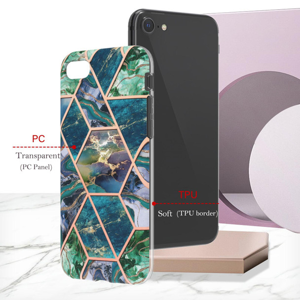 Electroplating Splicing Marble Flower Pattern Dual-side IMD TPU Shockproof Phone Case - iPhone SE 2022 / SE 2020 / 8 / 7(Blue Green)