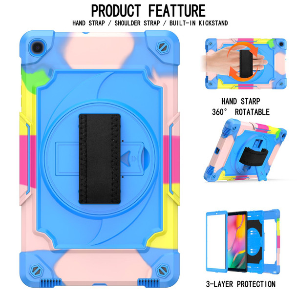 Samsung Galaxy Tab A 10.1 (2019)/T515 360 Degree Rotation Turntable Contrast Color Robot Shockproof Silicone + PC Protective Case with Holder(Colorful + Blue)