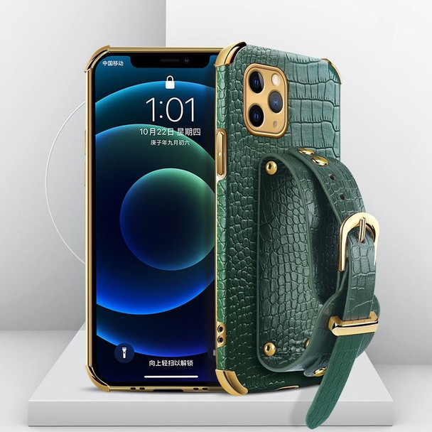 Electroplated TPU Crocodile Pattern Leatherette Case with Wrist Strap - iPhone 11 Pro(Green)