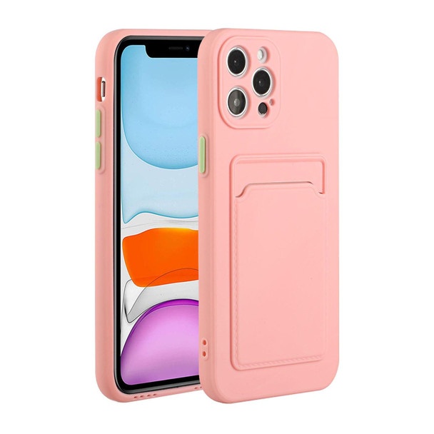 Card Slot Design Shockproof TPU Protective Case - iPhone 12 Pro Max(Pink)