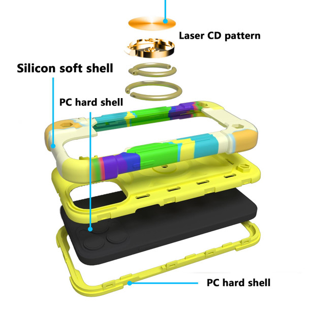 Shockproof Silicone + PC Protective Case with Dual-Ring Holder - iPhone 13 Pro Max(Colorful Yellow Green)