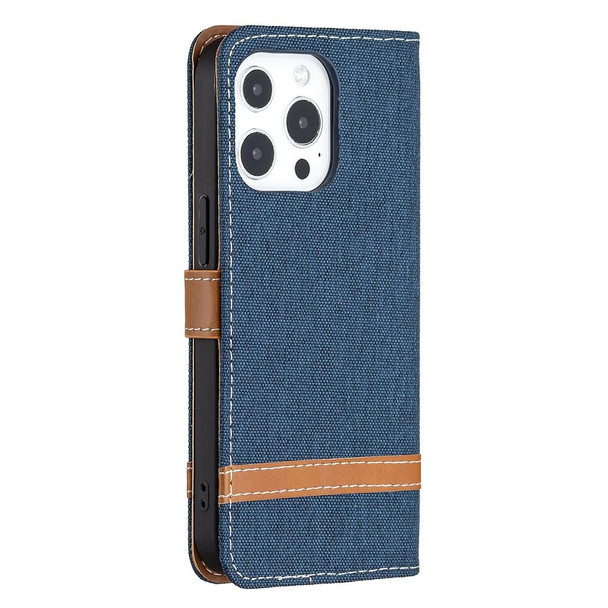 Color Matching Denim Texture Horizontal Flip Leatherette Case with Holder & Card Slots & Wallet & Lanyard - iPhone 13(Dark Blue)