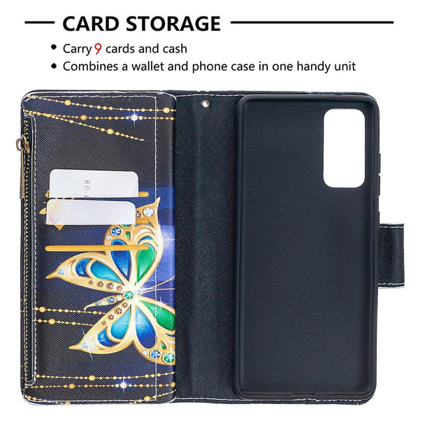 Samsung Galaxy S20 FE 5G / S20 Lite Colored Drawing Pattern Zipper Horizontal Flip Leather Case with Holder & Card Slots & Wallet(Big Butterfly)