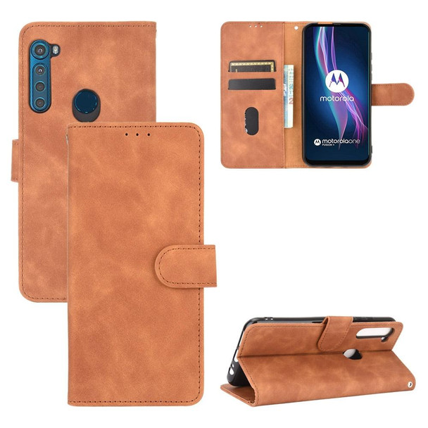 Motorola Moto One Fusion Plus Solid Color Skin Feel Magnetic Buckle Horizontal Flip Calf Texture PU Leather Case with Holder & Card Slots & Wallet(Brown)