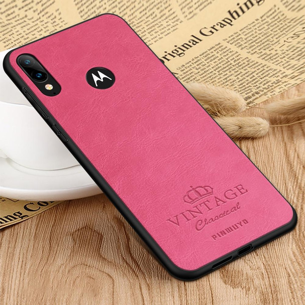 MOTO E6 plus PINWUYO Pin Rui Series Classical Leather, PC + TPU + PU Leather Waterproof And Anti-fall All-inclusive Protective Shell(Red)