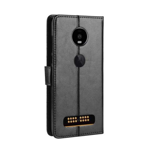 Retro Crazy Horse Texture Horizontal Flip Leather Case for Motorola Moto Z4 Play, with Holder & Card Slots & Wallet & Lanyard (Black)