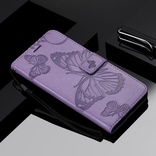 3D Butterfly Embossed Pattern Horizontal Flip Leatherette Case with Holder & Card Slot & Wallet & Lanyard - iPhone 13 Pro Max(Purple)