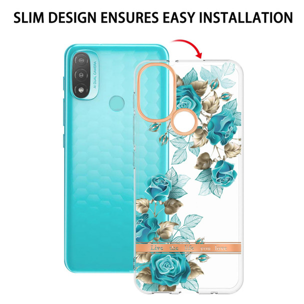 Motorola Moto E20 / E30 / E40 Flowers and Plants Series IMD TPU Phone Case(Blue Rose)