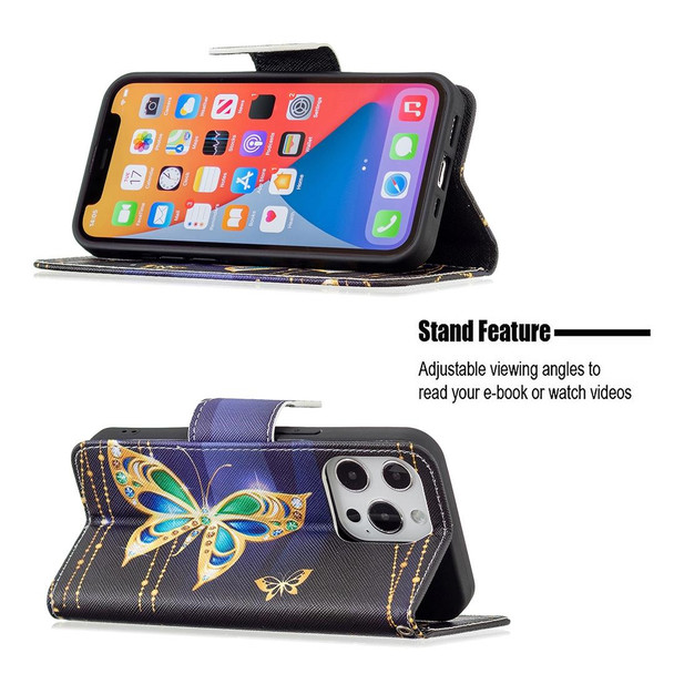 Colored Drawing Pattern Horizontal Flip Leatherette Case with Holder & Card Slots & Wallet - iPhone 13 Pro Max(Big Butterfly)