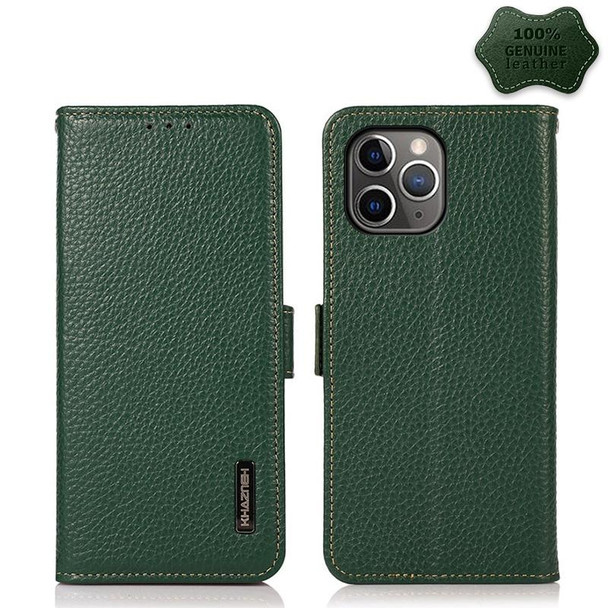 KHAZNEH Side-Magnetic Litchi Genuine Leather RFID Case - iPhone 11 Pro Max(Green)