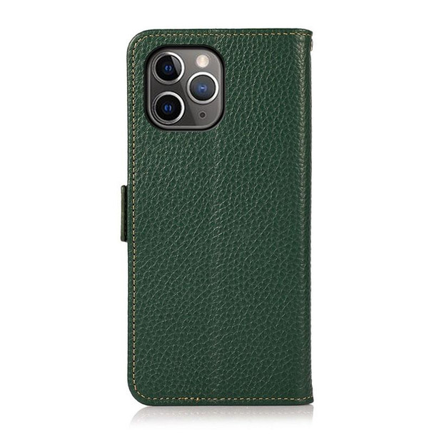 KHAZNEH Side-Magnetic Litchi Genuine Leather RFID Case - iPhone 11 Pro Max(Green)