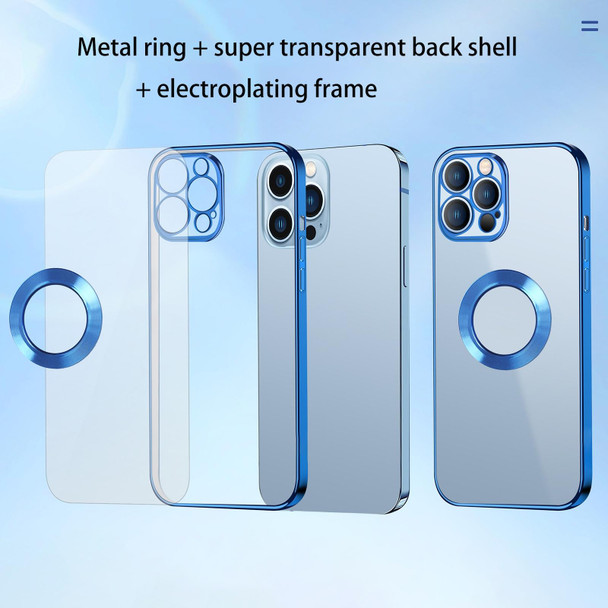 9D Electroplated Edge Metal Ring Clear PC + TPU Shockproof Case - iPhone 13(Navy Blue)