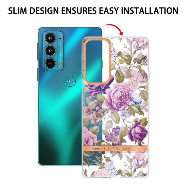 Flowers and Plants Series IMD TPU Phone Case - Motorola Edge 20(Purple Peony)