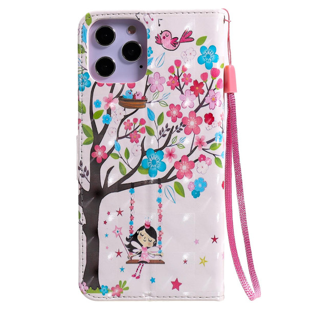 3D Painting Horizontal Flip Leatherette Case with Holder & Card Slot & Lanyard - iPhone 12 Pro Max(Girl Under The Tree)