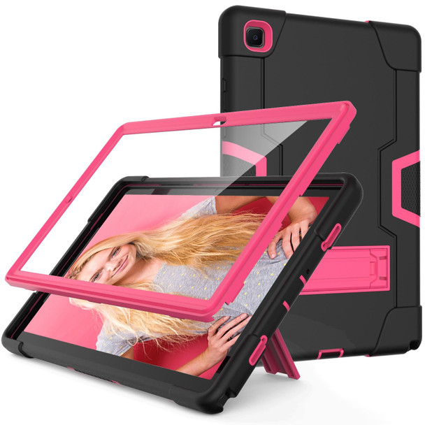 Samsung Galaxy Tab A7 10.4 (2020) T500 Contrast Color Robot Shockproof Silicon + PC Protective Case with Holder(Black + Rose Red)