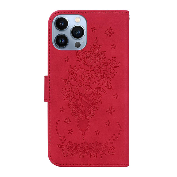 Butterfly Rose Embossed Leatherette Phone Case - iPhone 13 Pro(Red)