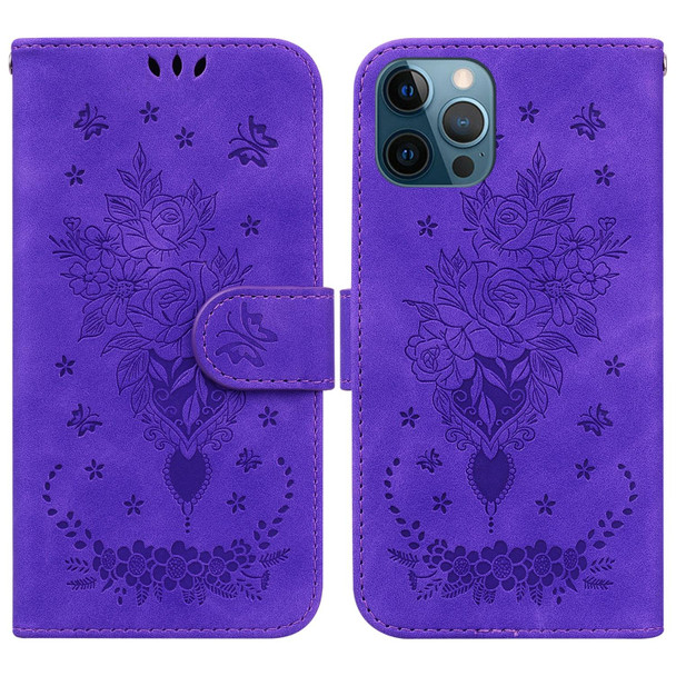 Butterfly Rose Embossed Leatherette Phone Case - iPhone 12 Pro Max(Purple)