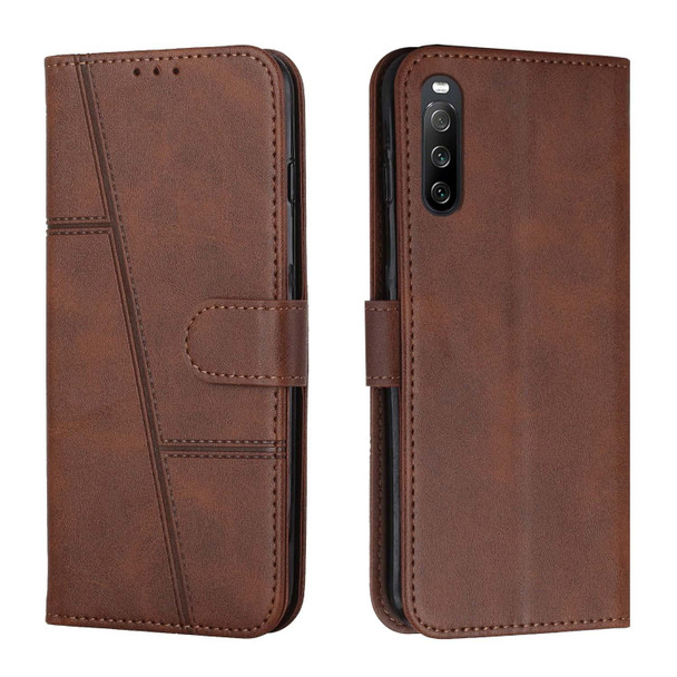 Sony Xperia 10 III / 10 III Lite Stitching Calf Texture Buckle Leather Phone Case(Brown)