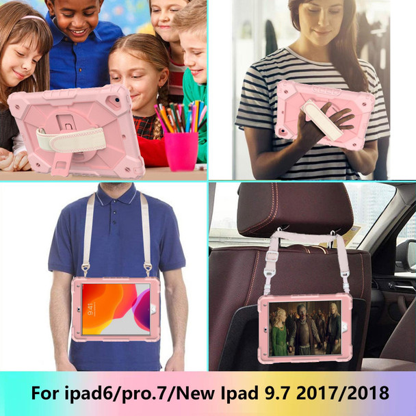 Contrast Color Robot Shockproof Silicon + PC Protective Case with Holder & Shoulder Strap - iPad 9.7 (2018) & (2017) / Air 2 / Air(Rose Gold)
