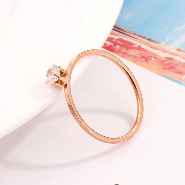 3 PCS Very Fine Six-Claw Single Diamond Ring Diamond-Set Titanium Steel Women Ring, Size: US Size 10(Rose Gold)