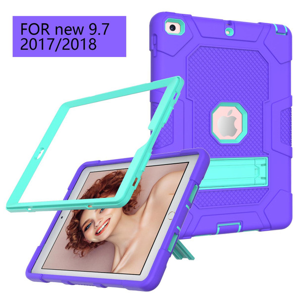 Contrast Color Robot Shockproof Silicone + PC Protective Case with Holder - iPad 9.7 (2018 / 2017)(Purple Mint Green)