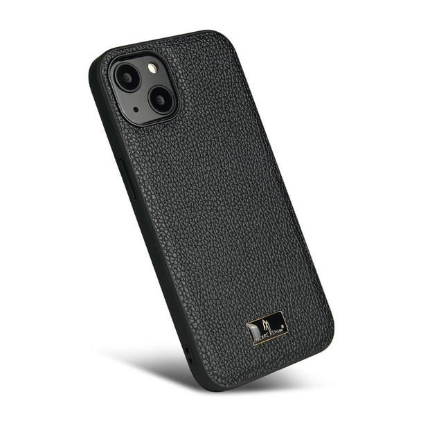 Fierre Shann Leatherette Texture Phone Back Cover Case - iPhone 13 Mini(Lychee Black)