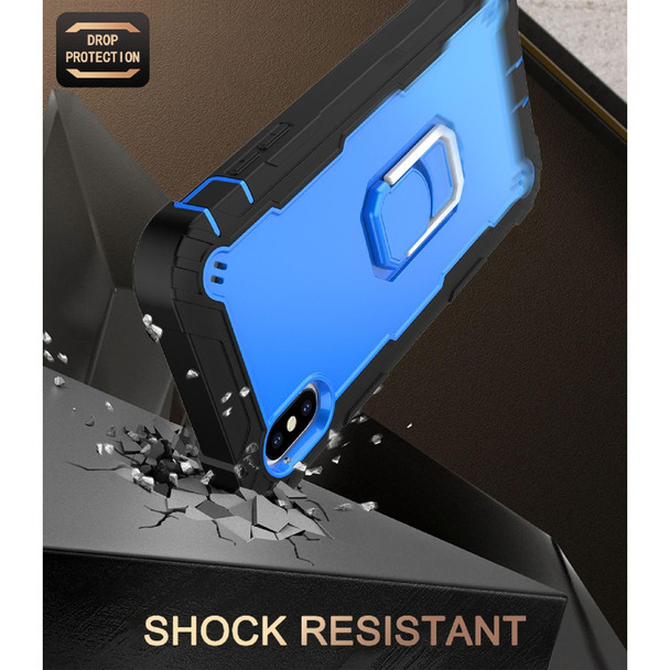 PC + Rubber 3-layers Shockproof Protective Case with Rotating Holder - iPhone XS Max(Black + Blue)