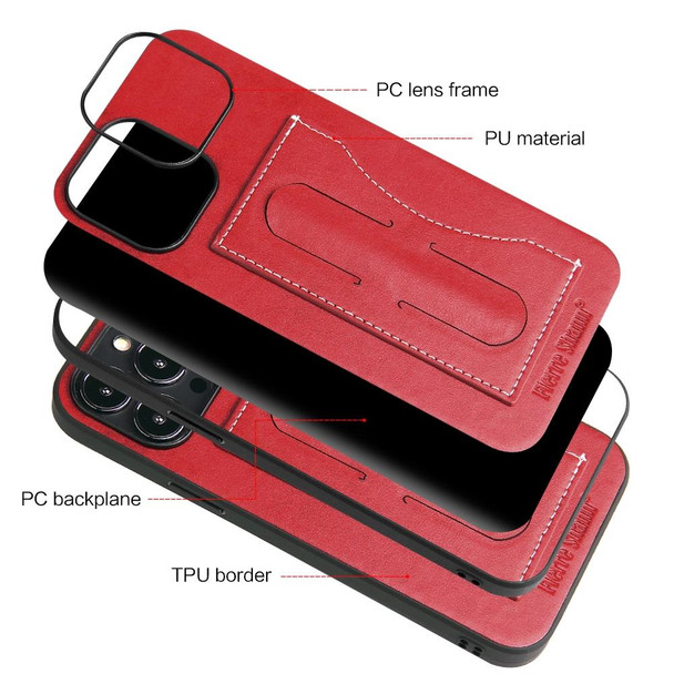 Fierre Shann Full Coverage Protective Leatherette Case with Holder & Card Slot - iPhone 13 Pro Max(Red)