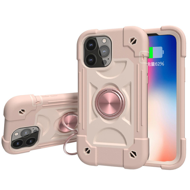 Shockproof Silicone + PC Protective Case with Dual-Ring Holder - iPhone 13 Pro Max(Rose Gold)