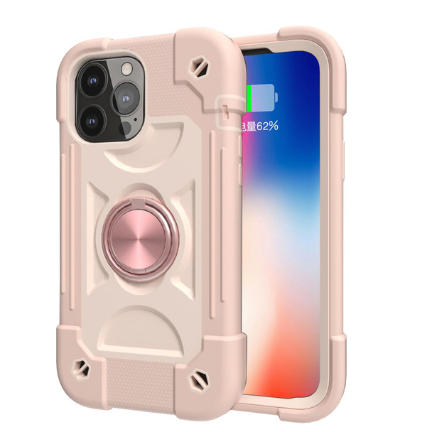 Shockproof Silicone + PC Protective Case with Dual-Ring Holder - iPhone 13 Pro Max(Rose Gold)