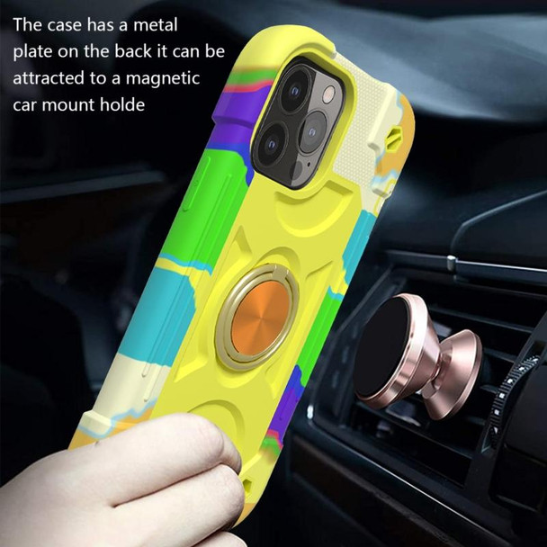 Shockproof Silicone + PC Protective Case with Dual-Ring Holder - iPhone 13(Colorful Yellow Green)