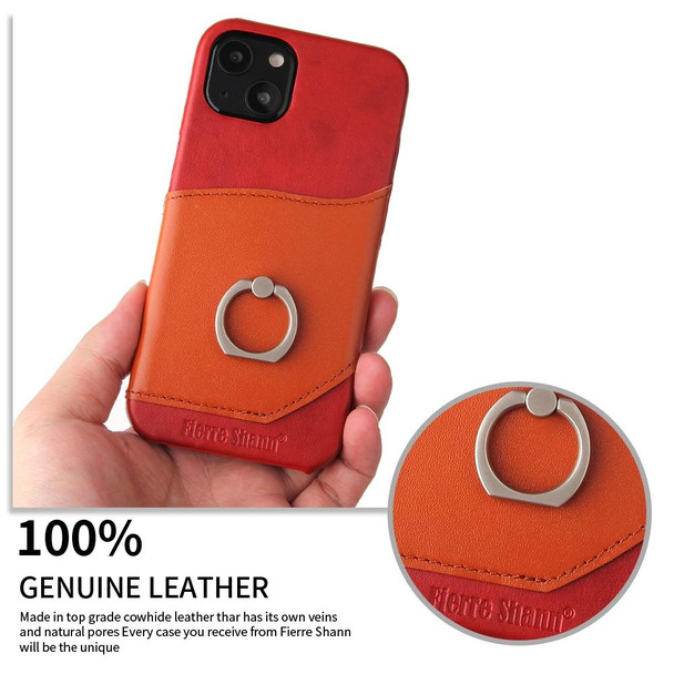 Fierre Shann Oil Wax Texture Genuine Leatherette Back Cover Case with 360 Degree Rotation Holder & Card Slot - iPhone 13 Mini(Red)