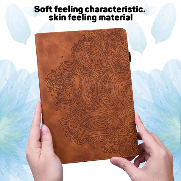 Samsung Galaxy Tab A7 T500 Peacock Embossed Pattern TPU + PU Horizontal Flip Leather Case with Holder & Card Slots & Wallet(Brown)