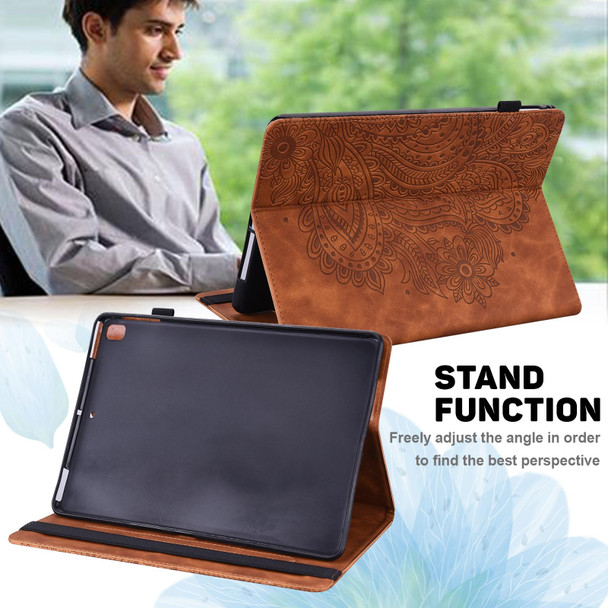 Samsung Galaxy Tab A7 T500 Peacock Embossed Pattern TPU + PU Horizontal Flip Leather Case with Holder & Card Slots & Wallet(Brown)